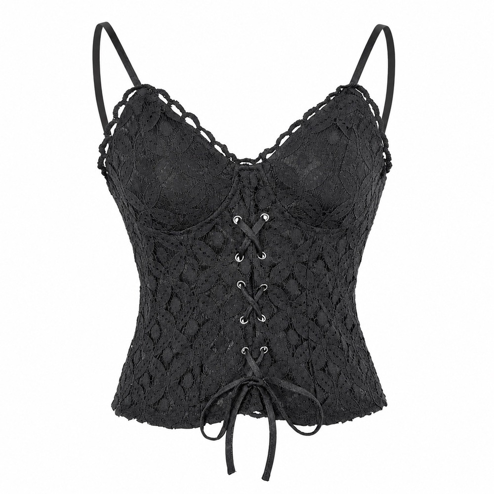 Lily Star Black Lace Corset Top Y2K Dark Coquette Bustier Lace Up Camisole M - Picture 3 of 15